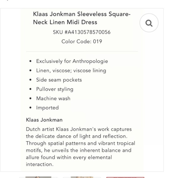 NWT PILCRO KLAAS JONKMAN COLLAB FOR ANTHRO SLEEVELESS SQUARE NECK LINEN MIDI - Picture 8 of 14